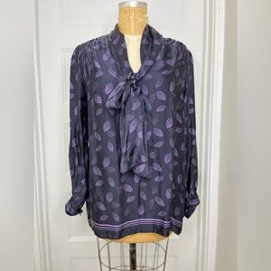 Anna Sui Purple Leaf Print Blouse with Tie
